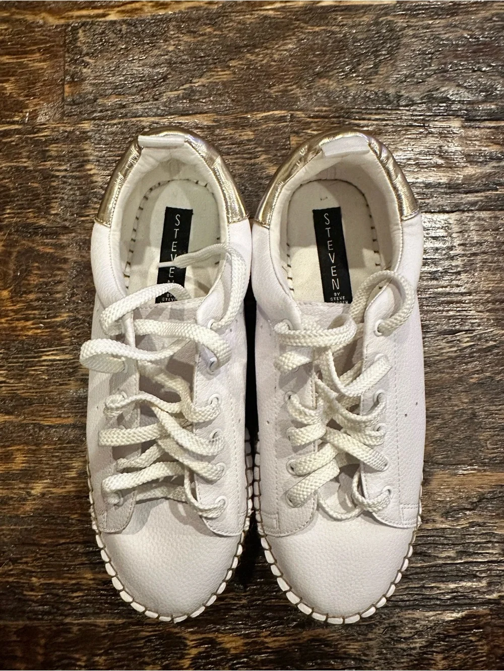 Steve Madden womens White platform Sneakers with Metallic Gold Heel